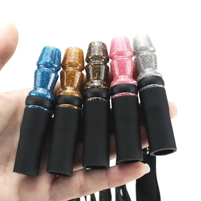 Colorful Glittering Resin Portable Hookah Shisha Smoking Silicone Filter Hose Hang Rope Necklace Pendant Mouthpiece Holder High Quality Lanyard DHL Free
