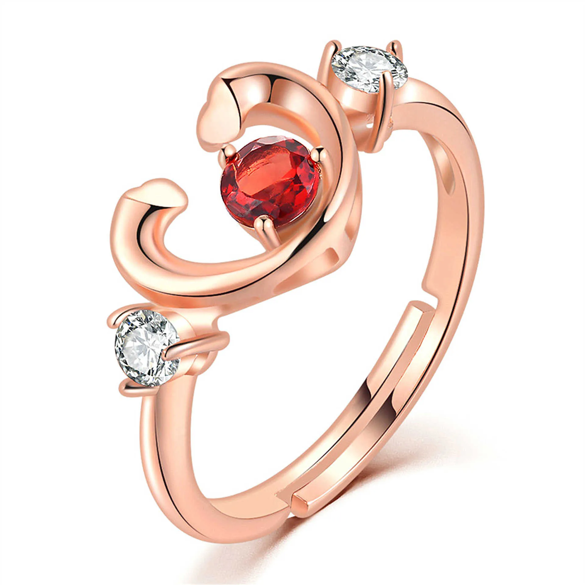 Womens Rings Crystal Jewelry plated rose gold ring women's hollow heart-shaped natural Garnet Cluster For Female Band styles