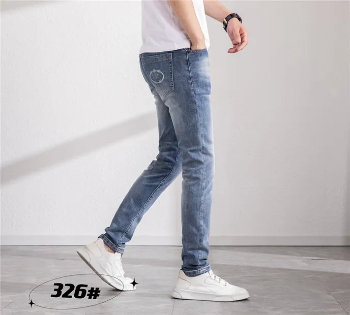 Jeans de luxo design masculino calças leves azul tamanho sólido 28-38 casual verão calças finas xadrez regular pant lista mais recente em moda Sl331w