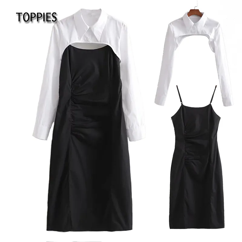 Toppies Mode Deux Pièces Ensemble Femme Robe Crop Tops et Robe Camisole Évider Chic Dames Vestidos 210412