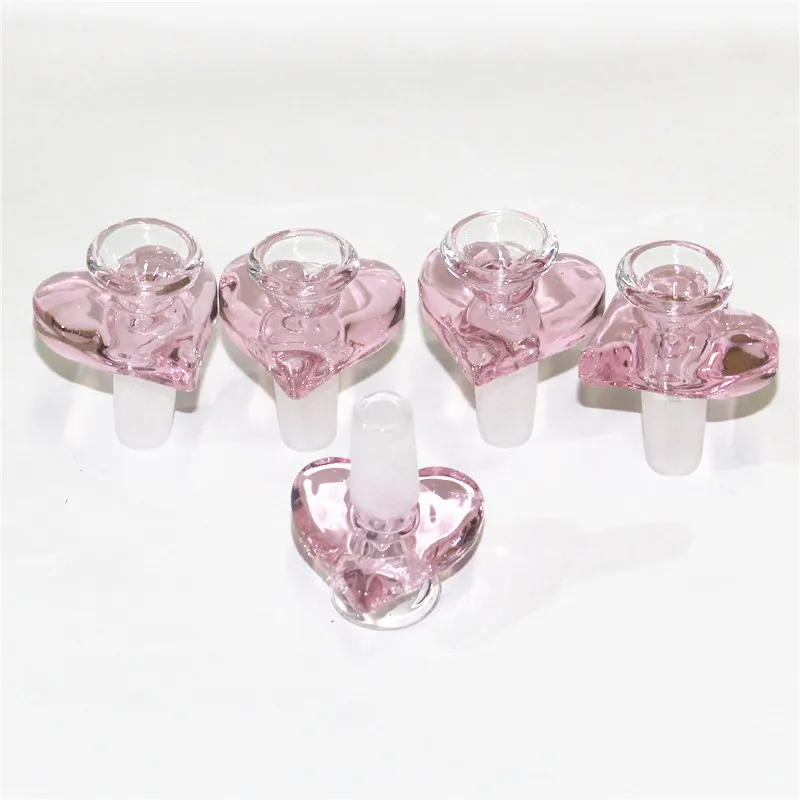 Nouveau bol en verre en forme de coeur rose de narguilé de conception avec des bols de fumage de joint mâle de 14mm pour les narguilés de plate-forme pétrolière de bong de tuyau d'eau en verre