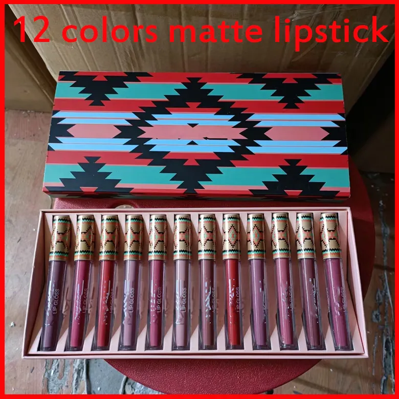 M ماكياج الشفاه ملمع جمع عيد الميلاد ماتي السائل أحمر الشفاه مجموعة 12 ألوان lipkit 12pcs / set lipgloss الصورة الحقيقية