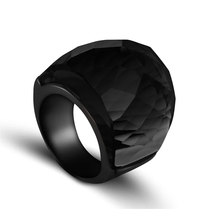 ZMZY Fashion Black Grandi anelli per le donne Gioielli da sposa Big Crystal Stone Ring Anelli in acciaio inossidabile 316L 210701