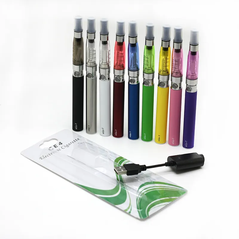Kits de e-cigarro ego-t bateria CE4 Clearomizer 1.6ml com ego usb carregador 650mAh 900mAh 1100mAh 10 cores disponíveis