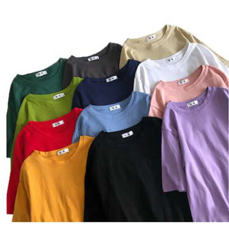 HWLZLTZHT Cotton Solid Plus Size Tee Tops 21 Color 2XL Summer Loose Casual Women Tshirts 100% T-shirts 210531