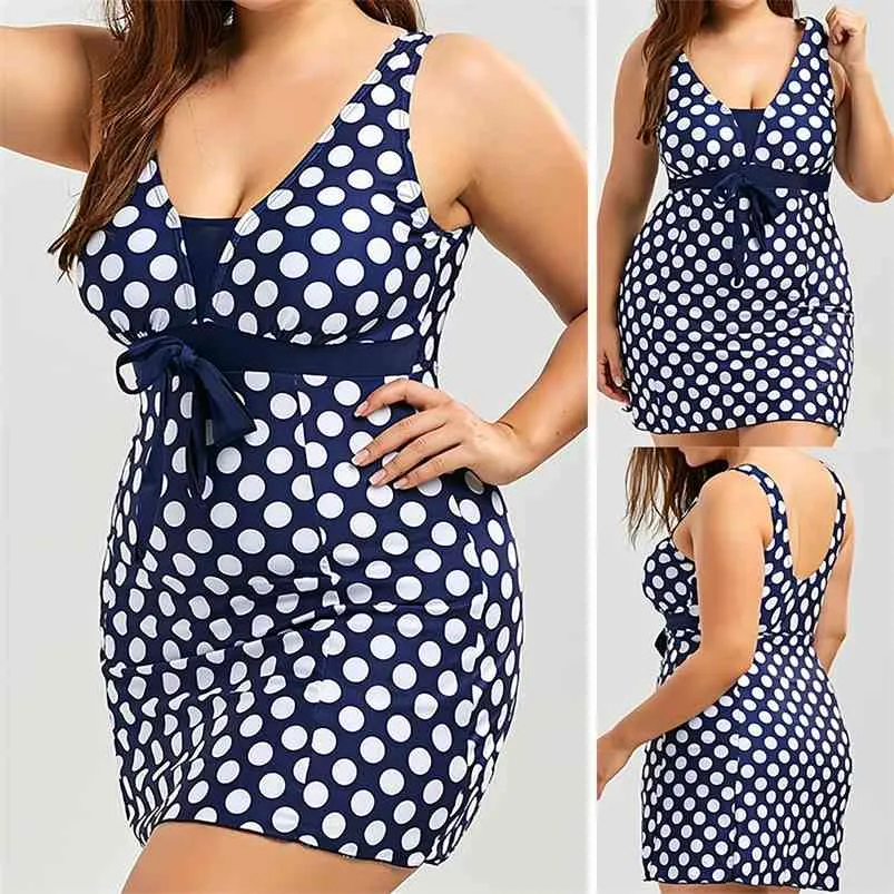 Frauen Dots Bademode Sexy Kleid Badeanzug Bögen Schnürung Badeanzug Strand Tragen Plus Größe 210629