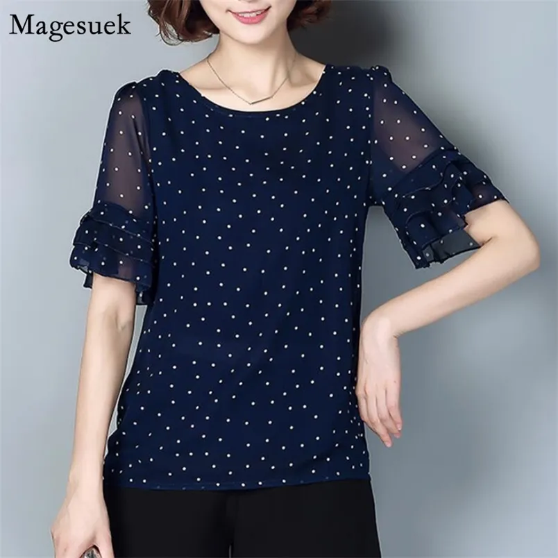 Camicetta in chiffon Donna manica corta a pois Taglie forti Camicia donna Top Camicette bianche casual Femme Abbigliamento estivo 4010 210512