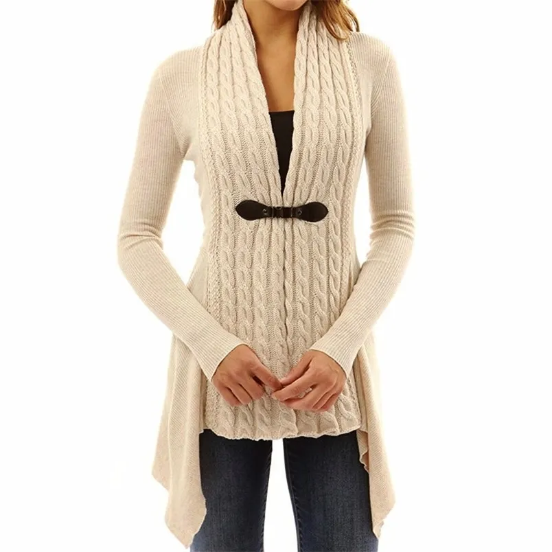 Plus Size 4XL Dames Herfst Winter Cardigan Jas Lange Mouw V-hals Onregelmatige Knitwear Tops Dames Slanke Sweater Jas Uitloper 210522