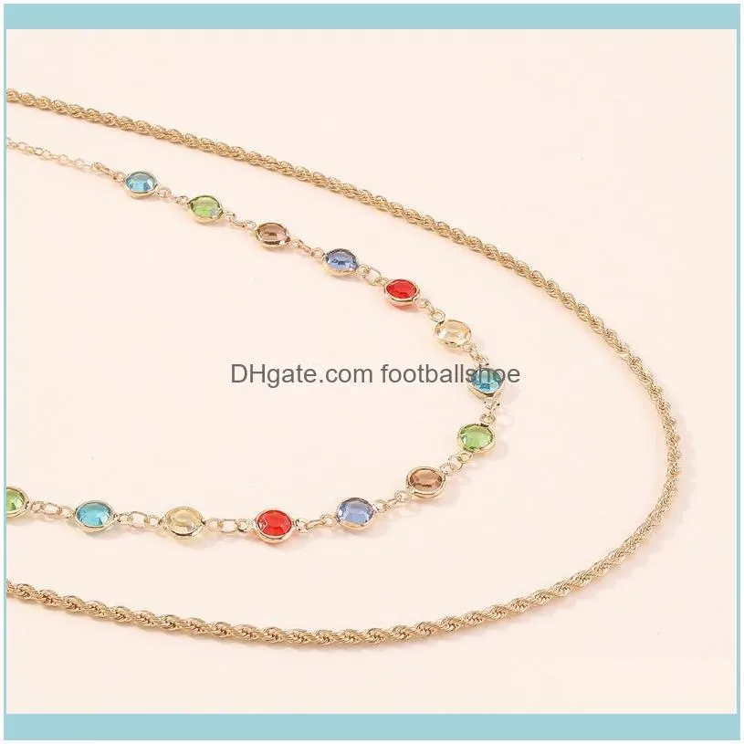 Fashion Gold Crystal Colourful Pendant Necklaces For Women Necklace 2021 Multilevel Twist Chain Female Boho Vintage Jewelry Chains