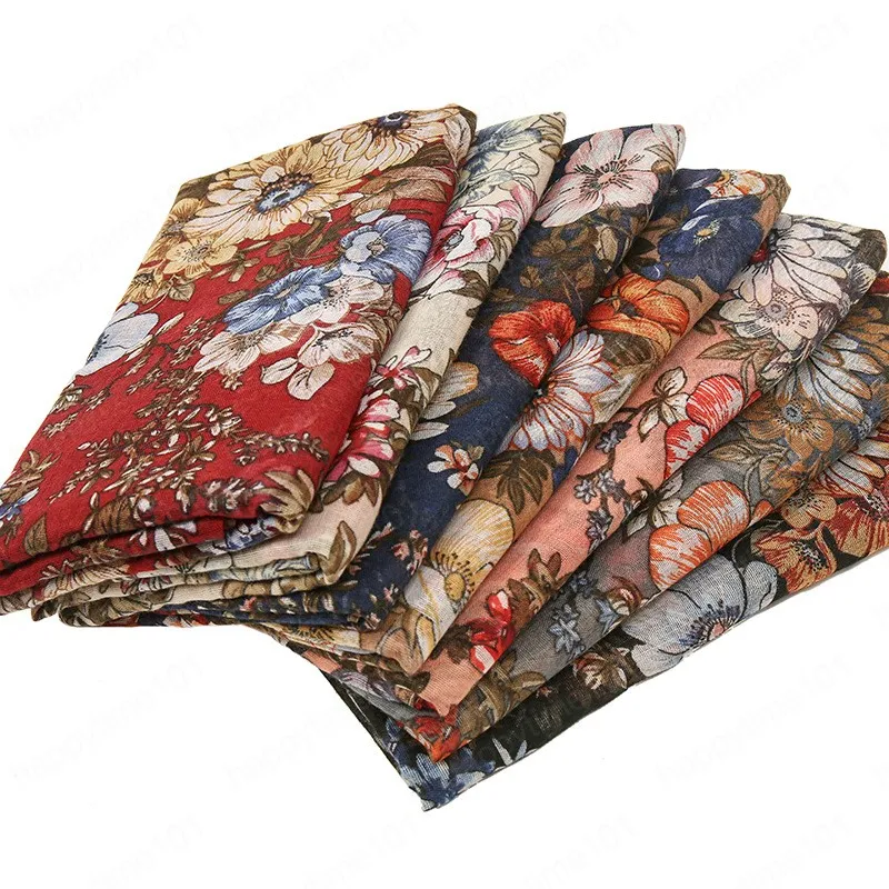 7 Kolory Kobiety Moda Cienka Wiskoza Szalik Afryki Retro Rose Floral Hidżab Szale i okłady Pashmina Fuldards Echarpe