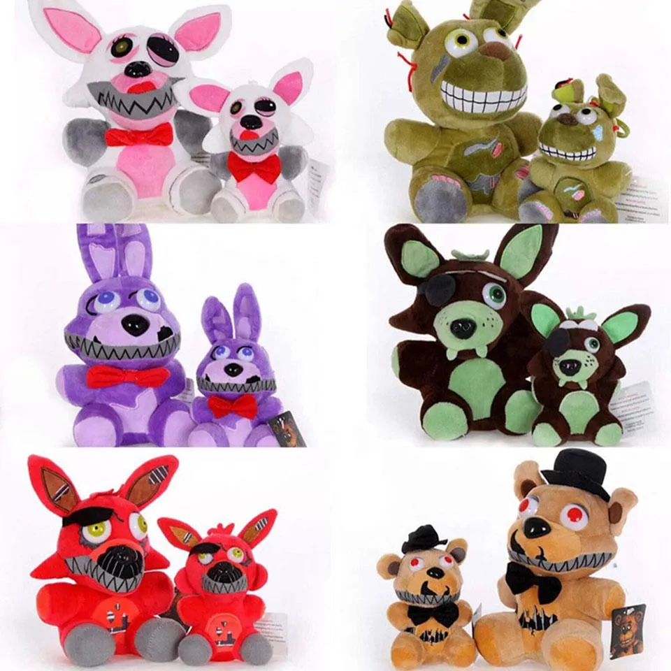 DHL Ship Fem nätter på Freddy's Fnaf Plush Toy Dolls 18cm 25cm Freddy Fazbear Bear Bonnie Chica Foxy Soft Fyllda Leksaker Docka Presenter för barn