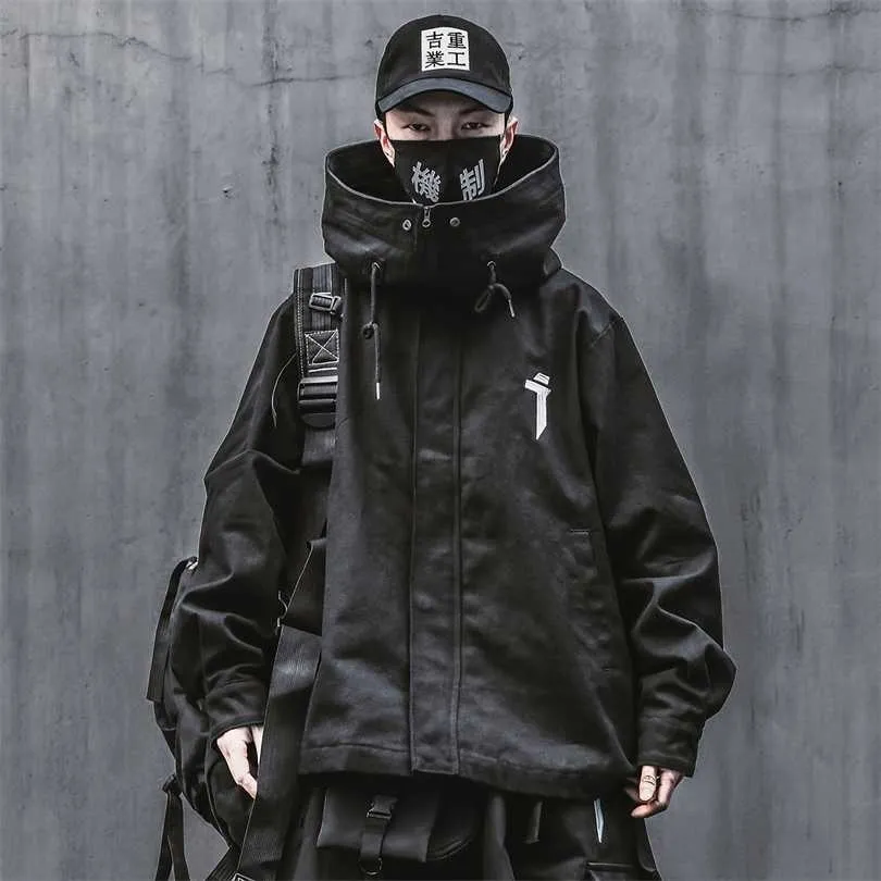 Mens Black Hooded Techwear Jacket Japanese Streetwear Mens Black Hooded Techwear Jacket Japanese Streetwear