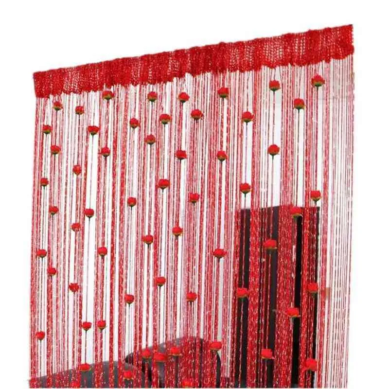 Door String Curtain Rose Flower Window Thread Curtain Hanging Curtain Valance Divider Decorative for party bedroom wedding 210913
