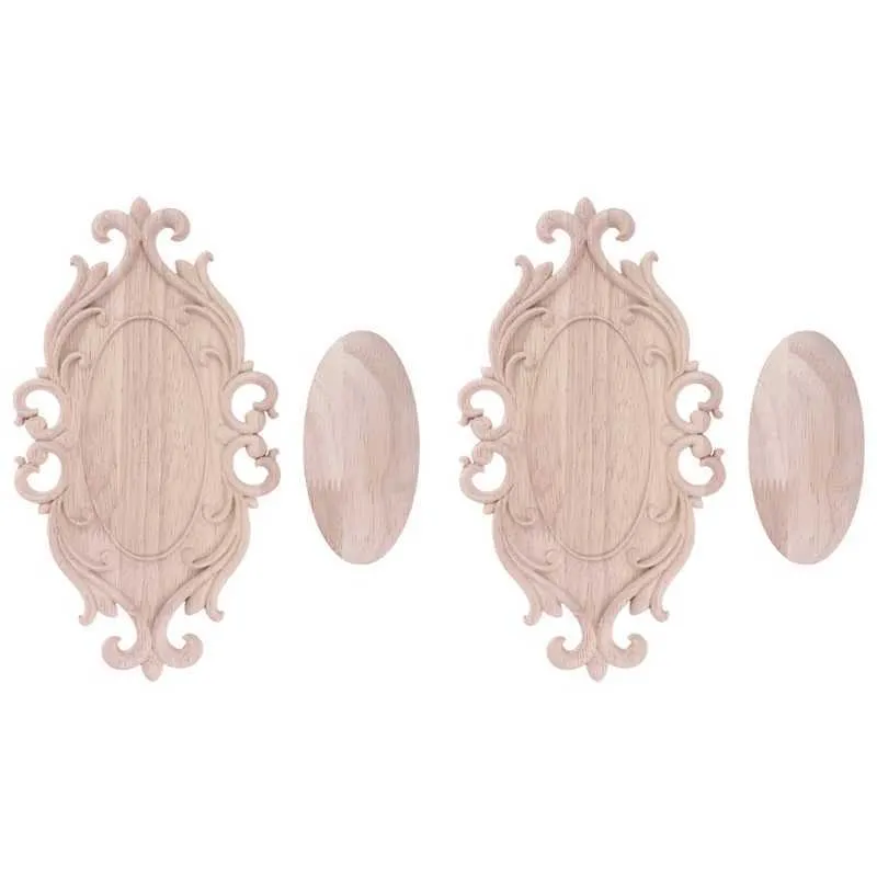 Hand-Carved Oak Wood Corner Onlay Applique - Decorative Frame Molding For Furniture