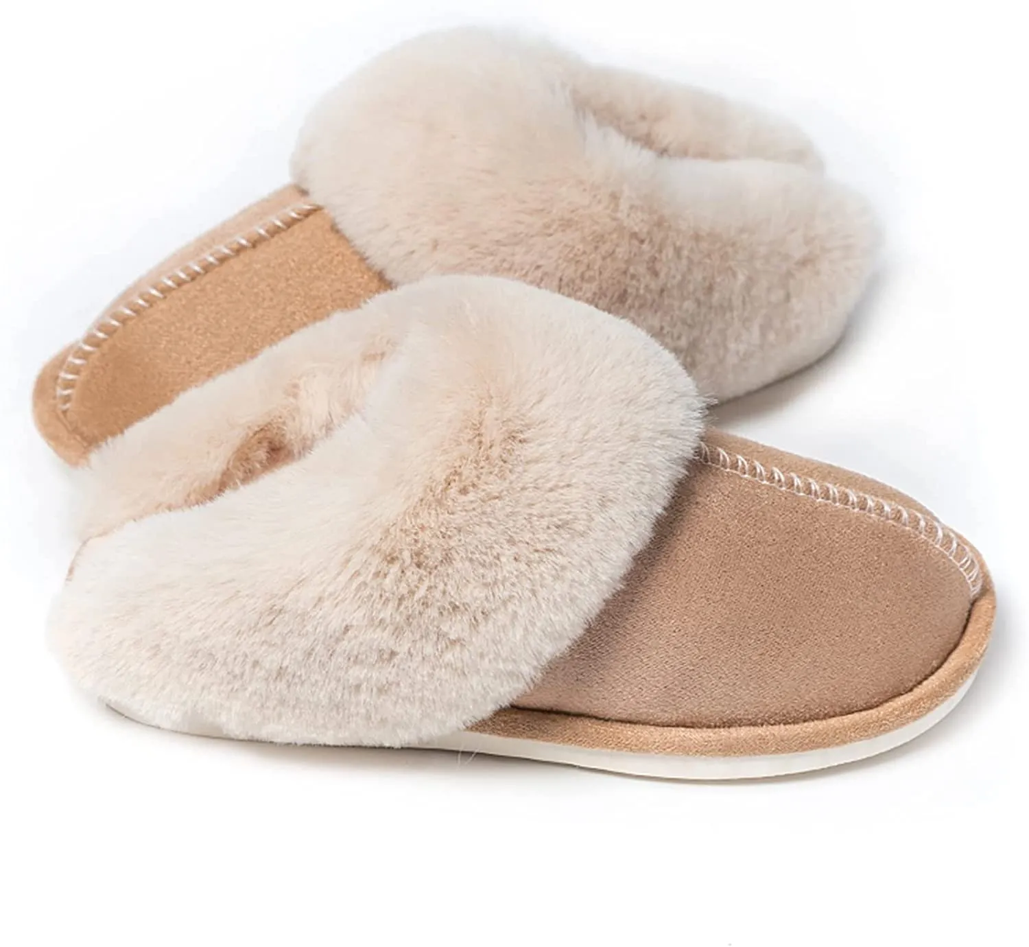 Pantuflas para mujer Espuma viscoelástica Piel esponjosa Suave y cálida Casa Zapatos Interior Exterior Invierno