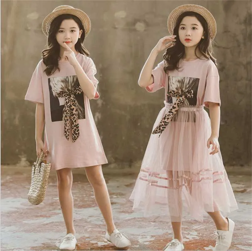 Klänning för tjejer sommarflicka spets klänningar kläder mode party prom klänning barn mönster tonåring barn kostym 5 - 14 år Q0716