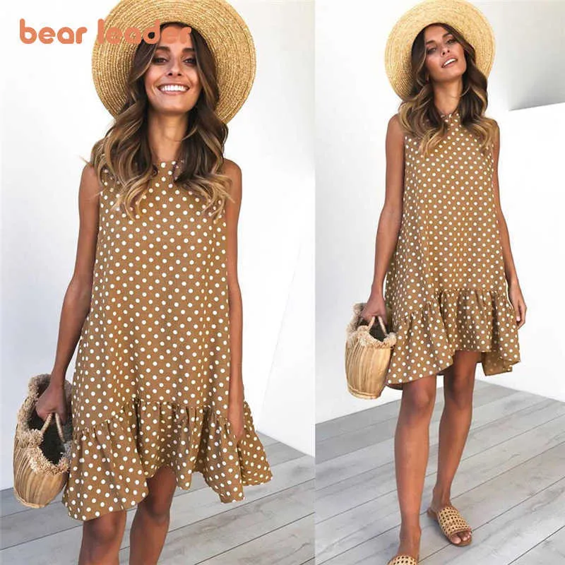 Bear Leader Women Casual Ruffle Dresses Fashion Maternity Polka Dot Ladies Klänning Kvinna Fancy Vestidos Ärmlös Outfit 210708