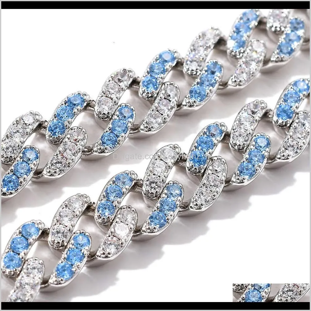 necklace 9mm single row blue white zircon hip hop cuba chain men`s and women`s hiphop accessories