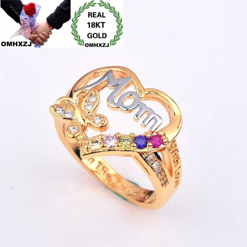 Cluster Ringe OMHXZJ Großhandel Europäische Mode Frau Mädchen Party Geburtstag Hochzeit Geschenk Herz Schmetterling MOM Zirkon 18KT Gold Ring RR927