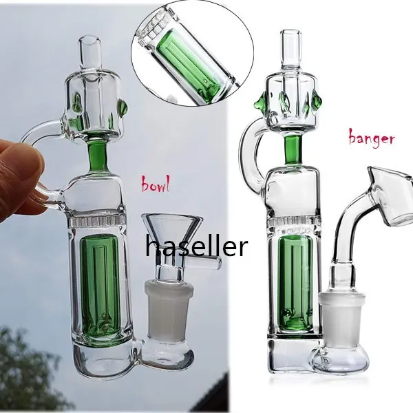 5,9 tum Comb Perc Percolator Water Bongs Vattenpipor Tjockt glas rökrör Bubbler Grön liten glasögon bong med 14 mm skål