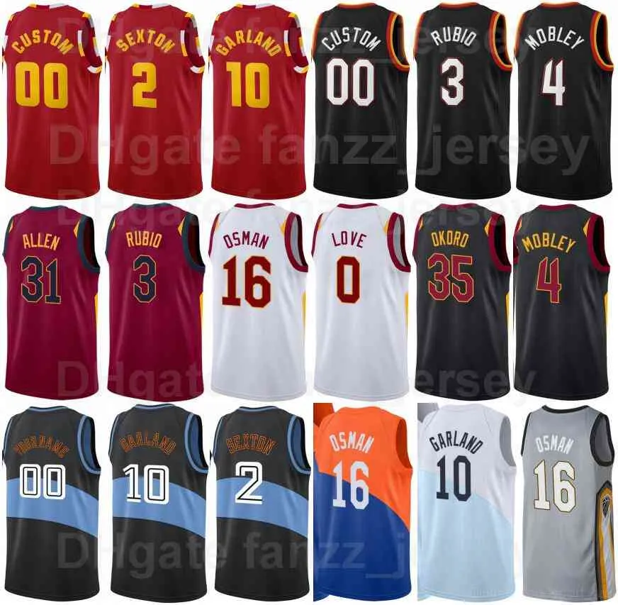 Serigrafia Pallacanestro Maglie Evan Mobley 4 Ricky Rubio 3 Collin Sexton 2 Darius Garland 10 Cedi Osman 16 Jarrett Allen 31 Nero Rosso Bianco Grigio Arancione Uomo Donna Bambini