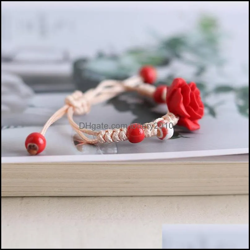 Link, Chain Simple Personality Student Forest Girlfriends Jewelry Bracelet On Hand Rose Flower Design National Wind Resin For Women