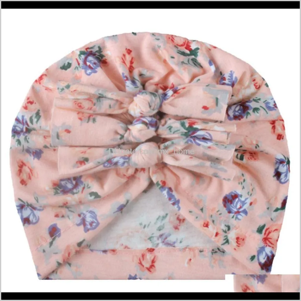 children`s pullover cap spring and summer new boundless print pleated bow baby hat