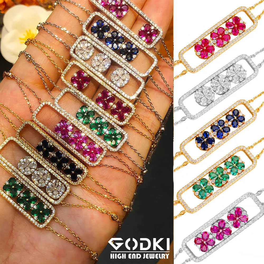 Godki New Luxury Flower Cuban Link Bracelets Bangles Cubic Zirconia Cz Bohemian Cuff Bracelets for Women Femme Fashion Jewelry Q0720