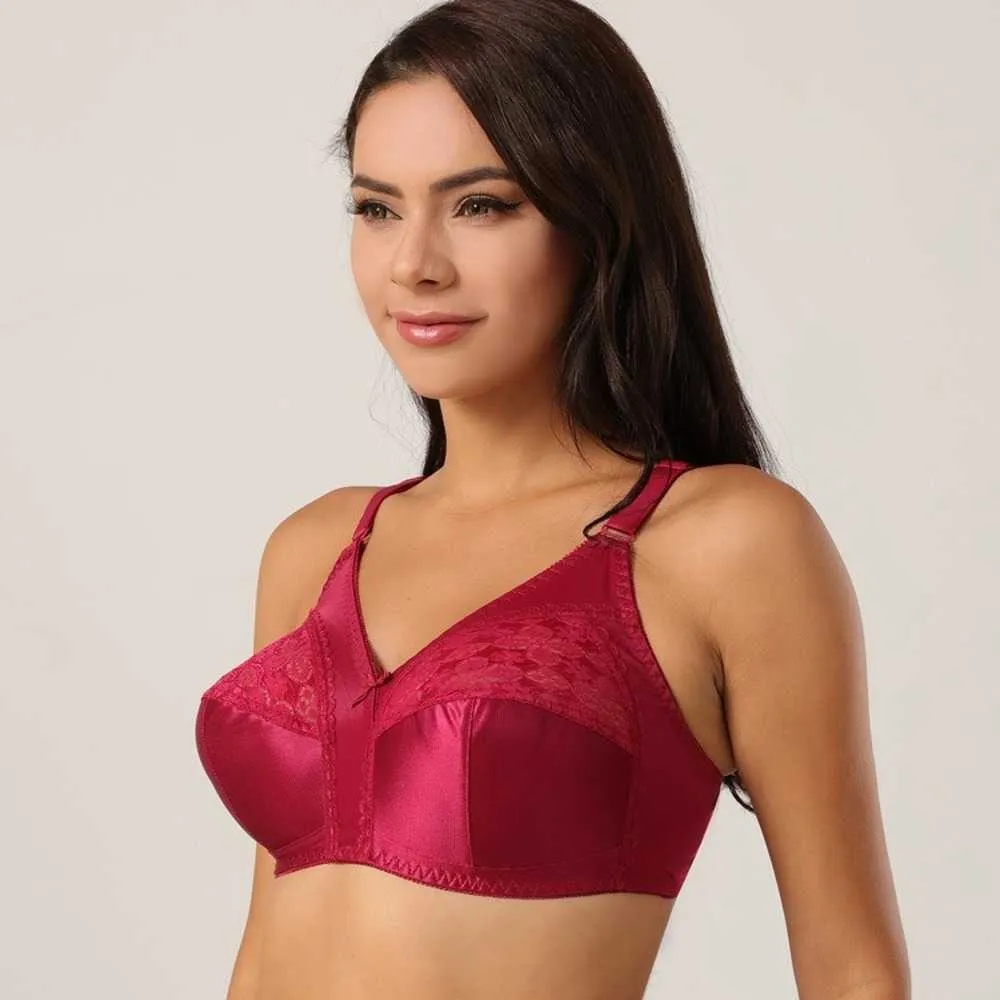 Full Cup Wireless Big Cup Bra Ultra Thin Plus Size Underwear Lace Red  Female European American C D E F Push Up Bras For Women 210623 From Dou02,  $8.05