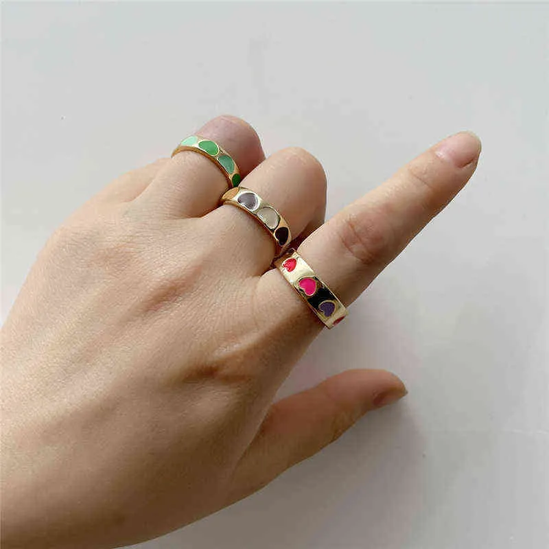 Multicolor Alloy Błyszczący Oil Kropla Love Heart Ring Serce Słodkie Śliczne Pierścienie Dla Kobiet Dziewczyny Moda Biżuteria Prezent G1125