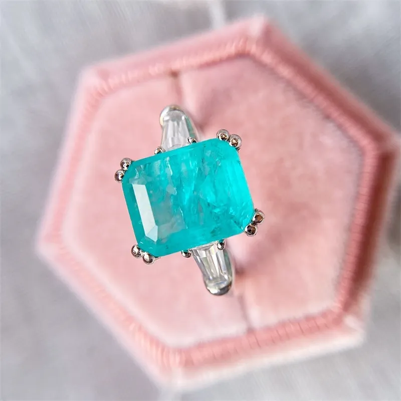 GZ Brazilian Paraiba Tourmaline Gemstones Women genuine 925 Sterling Silver White Rhodium Ring for engagement Size 4 10 210330