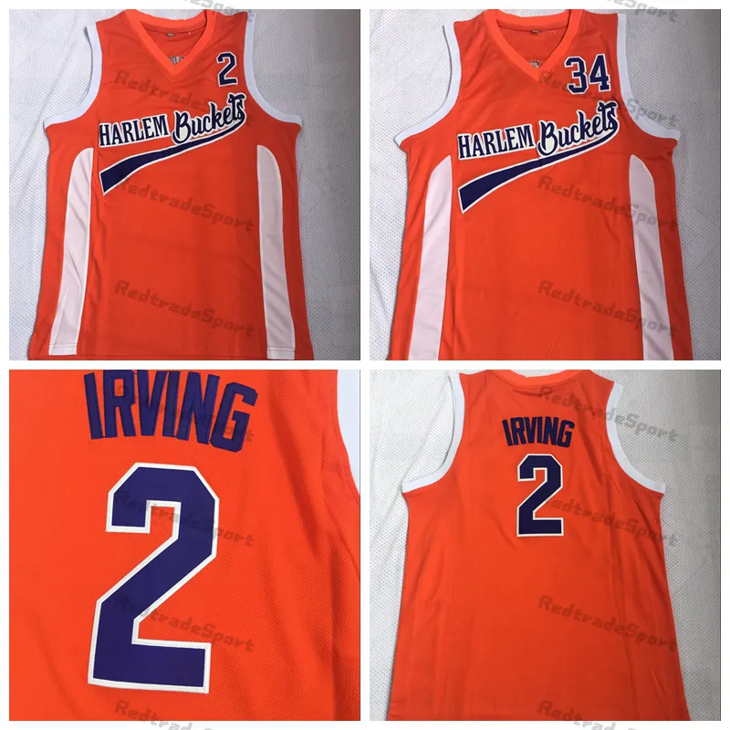 Mens Moive Uncle Drew Harlem Buckets Basketball Jersey Kyrie Irving 2 Big Fella 34 Orange Stiltched Shirts S-XXL