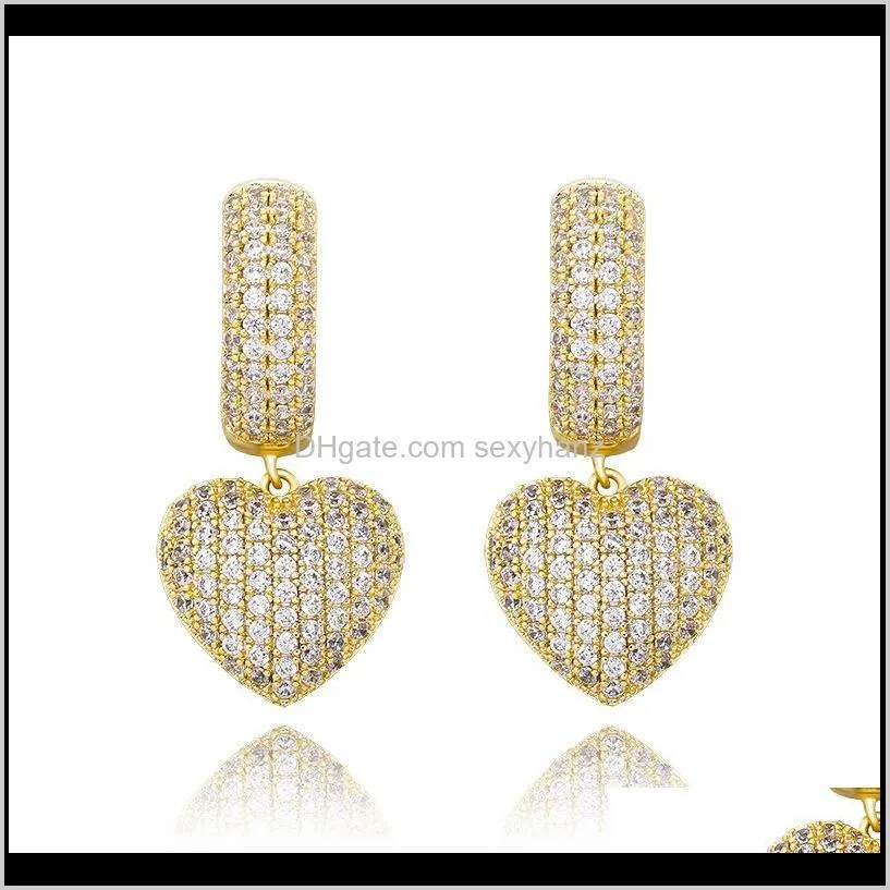 romantic copper 18k gold plated full zircon heart clip earrings small crystal heart dangle earrings for women