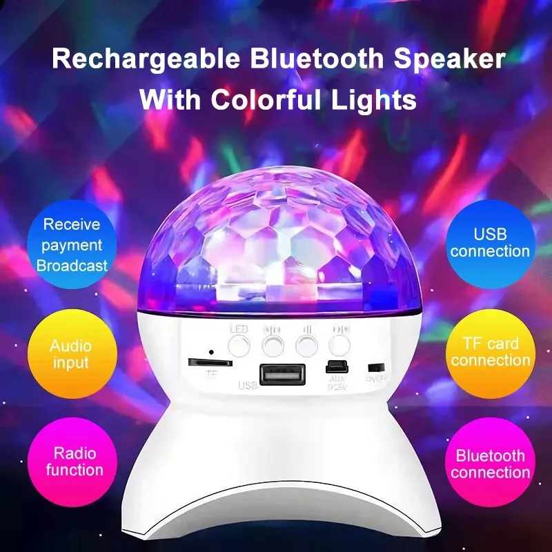 Altoparlante bluetooth senza fili Luce da palco Regalo RGB LED Luci effetto sfera di cristallo DJ Club Disco Party Illuminazione Ricaricabile USB/TF/FM