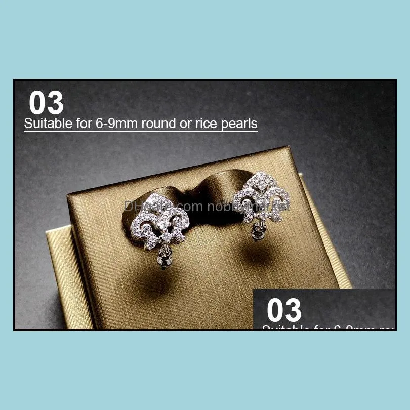 DIY Pearl Earrings Setting Zircon Solid 925 Silver Earring Setting Pearl Eardrop Mounting Earings Blank DIY Jewelry Gift for Fmale 14