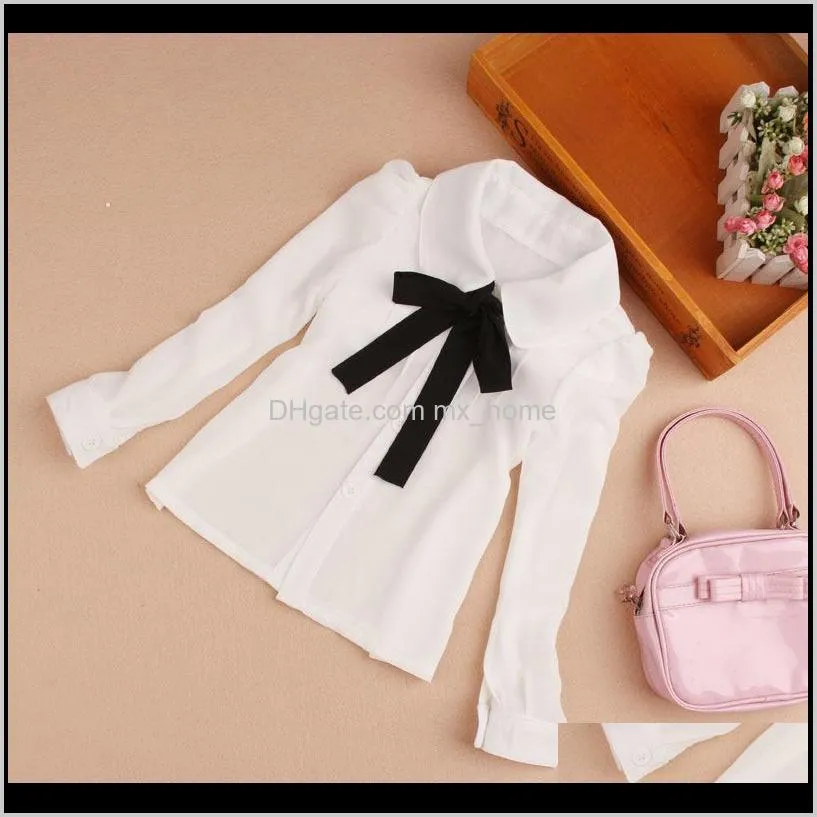students white blouses for girls school uniforms cotton striped shirts for kids tops 2 4 6 8 10 12 14 15 years teenage blouses 210305
