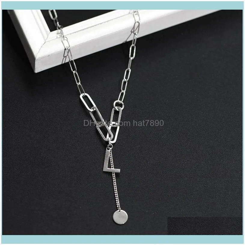 S925 Silver Necklace make old English letter clavicle chain fashion personality tassel round brand jewelry girl