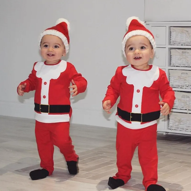 Roter Weihnachtsmann-Baby-Kleidungssatz, Weihnachtsmann-Kostüme, Neugeborenes T-Shirt, Hose, Kappen, Kleidung, Anzug, Overall, Fleece-Outfits 210413