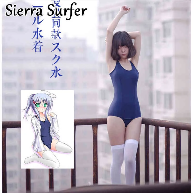 Japanische Badebekleidung für Damen Sukumizu Anime Cosplay Schulmädchen Einteiler Marineblau Badeanzug 210407