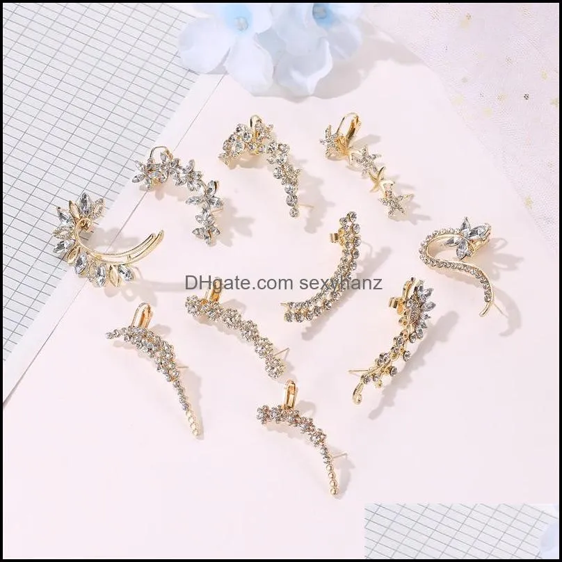 Earrings temperament full of diamonds butterfly flowers single crystal ear clips fashionable catwalk nightclub earrings