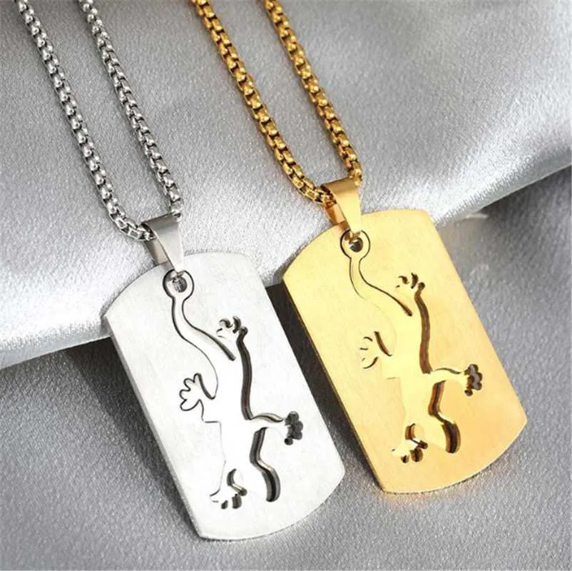 Pendant Necklaces 316L Stainless Steel Animal Couple Jewelry Gecko Necklace Cut Mosaic No Fade
