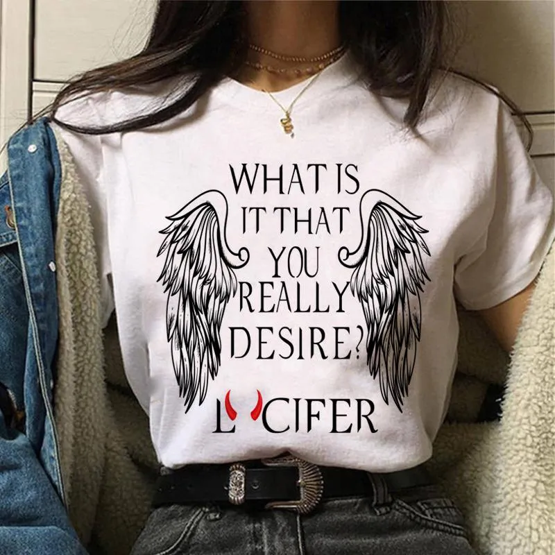 Women's T-Shirt WVIOCE High Quality Modal Ladies Short Sleeve Loose Women Harajuku 90S Devil Lucifer Printed Female White Clothes