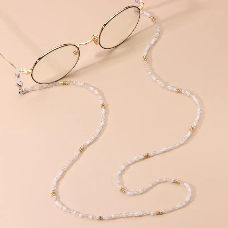 Óculos de sol quadros boho transparente semente colorida óculos cadeia de óculos para mulheres rosto titular de máscara óculos cordão cordão de corda de pescoço