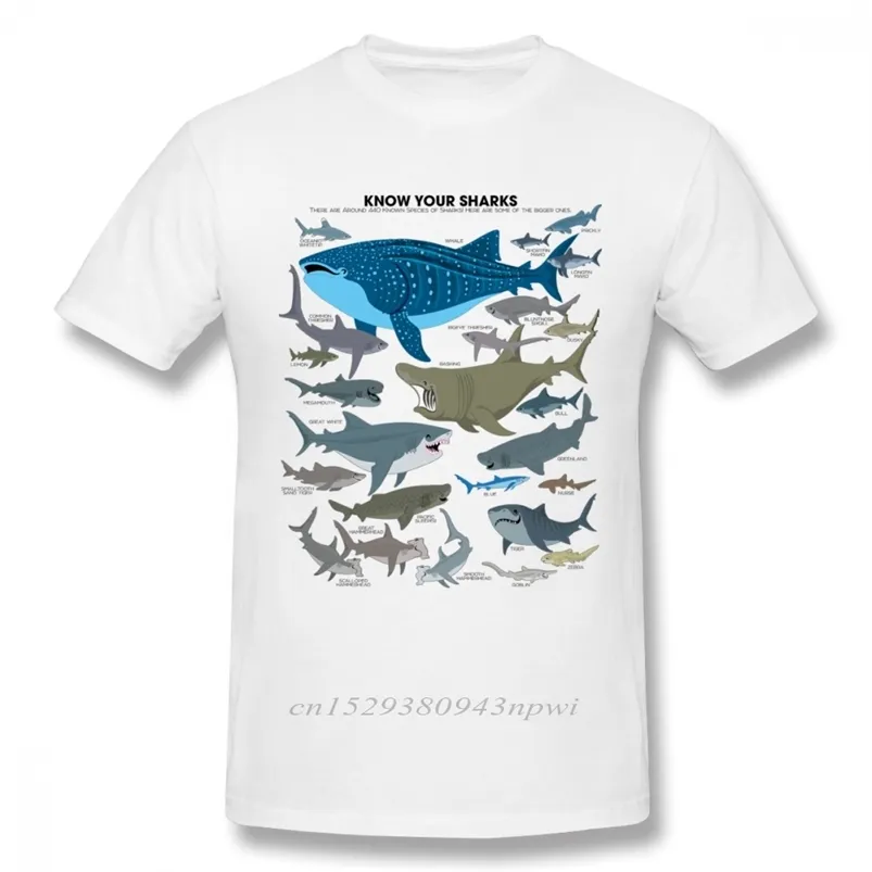 Marine Organisms Sharks T Shirt For Man Vintage Style Short Sleeve Organic Cotton Big Size Camiseta Tee 210706