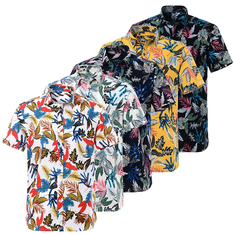 M￤ns avslappnade skjortor Pure Cotton Hawaiian Floral Print Short Sleeve Shirt Men's Plus Size Beach Fashion Men Tops