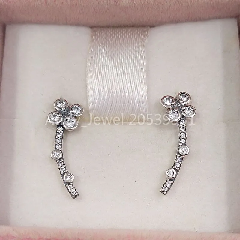 Andy Jewel Authentique Boucles d'oreilles en argent sterling 925 drapées de fleurs à quatre pétales Convient aux bijoux de style européen Pandora 297936CZ