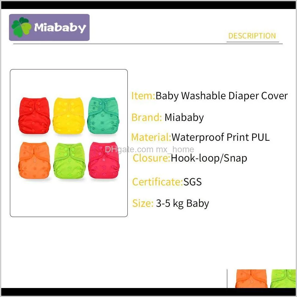 miababy(6pcs/lot) newborn baby washable cloth diaper cover reusable baby nappy cover wrap suits birth to potty diaper wholesale 210320