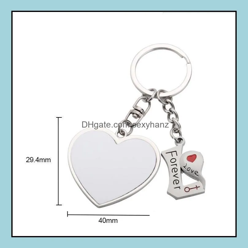 DIY Blank Sublimation Metal Key Ring Circle Heart Shape Alloy Keychains Thermal Heat Transfer Printing Lover Valentine`s Day GWD12433