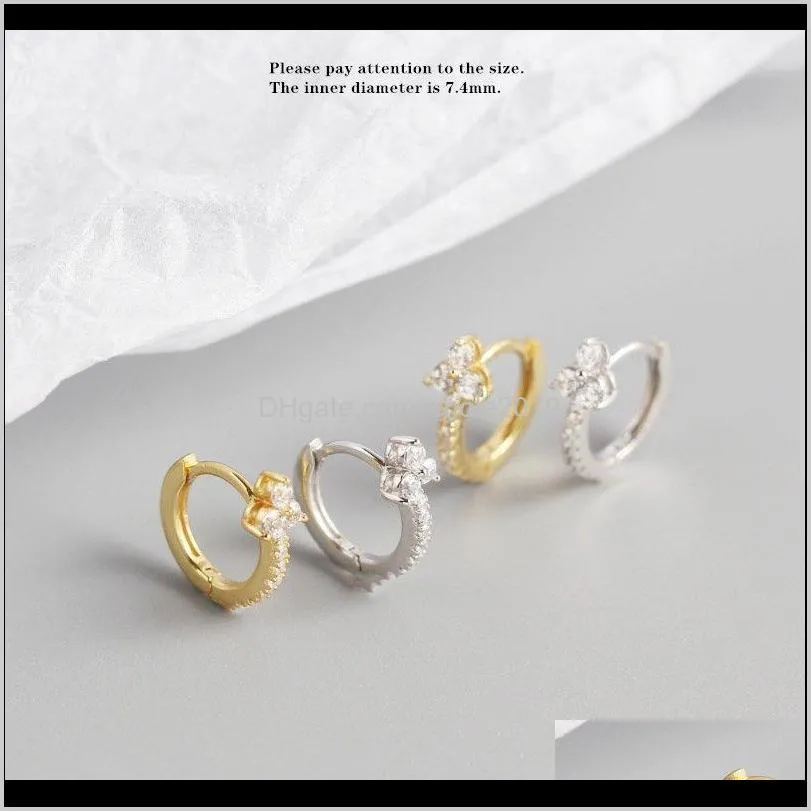 925 sterling silver earrings fashion geometric flowers zircon round ear ring drop wild cute sweet women girl silver ear jewelry s0vw#