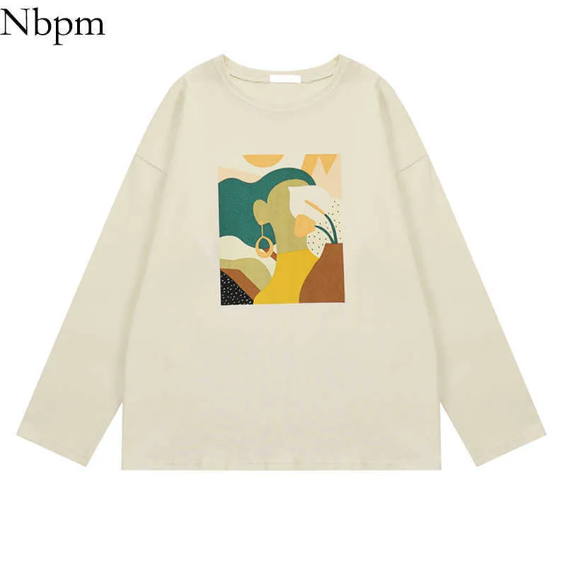NBPM Dameskleding T-shirt Vrouwelijke Leuke Lente Zomer Koreaanse Mode O-hals Basic Print Lange Mouw Tees Zoete Top Vrouw 210529